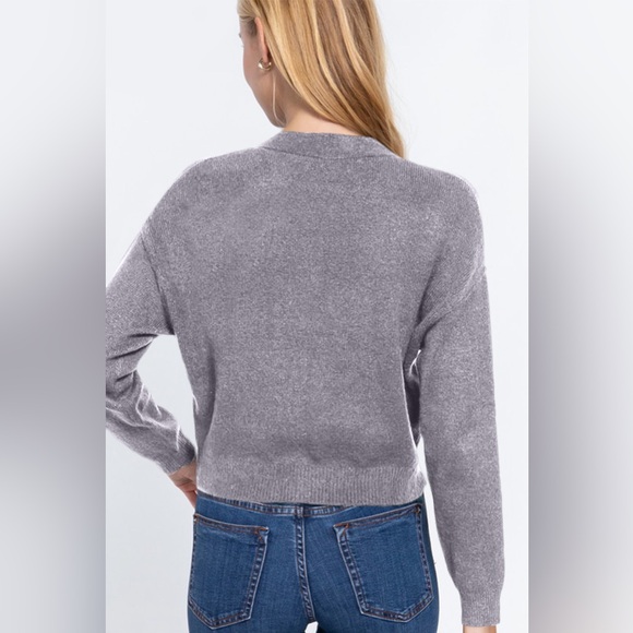 ACTIVE BASIC V-Neck Button Up Long Sleeve Knit Cardigan - Picture 2 of 3